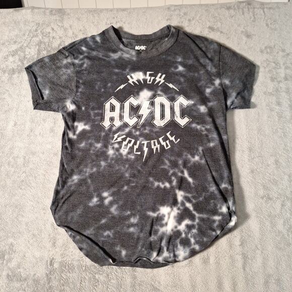 Unbranded Other - AC/DC High Voltage Graphic Gray Tie Dye T-Shirt Size Medium Black White